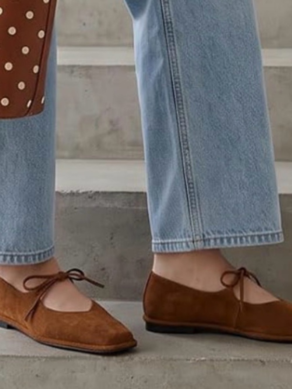 Brown like Suede Ballet Flats with Tie Detail - Women